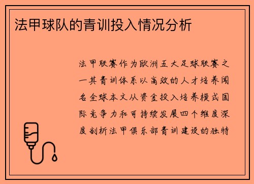 法甲球队的青训投入情况分析
